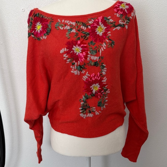 Free people bouquet embroidered sweater orange - Picture 3 of 5